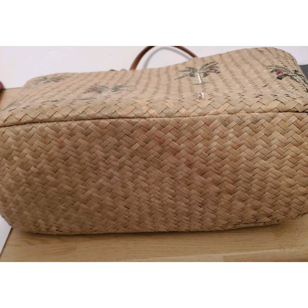 Joe Boxer Wicker Straw Beach Tote Bag Purse Shoulder Strap Palm Tree Rattan - Picture 6 of 8